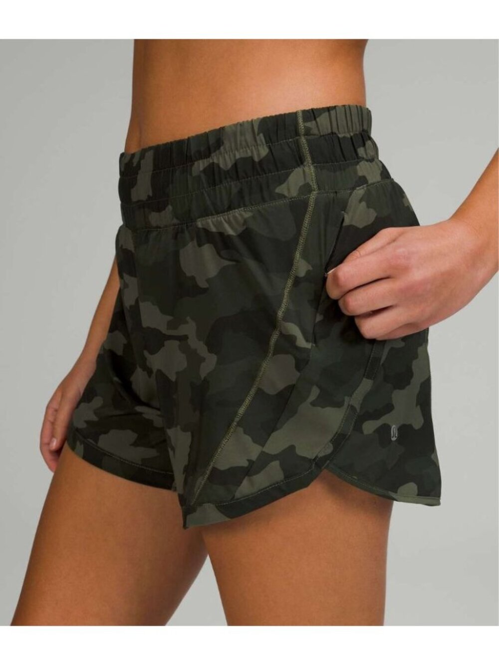 Lululemon Track That Mid-Rise Lined Short 5" Heritage 365 Camo Medium Olive Mult